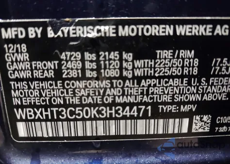 2019 BMW X1 xDrive28I from USA, damaged, VIN WBXHT3C50K3H34471